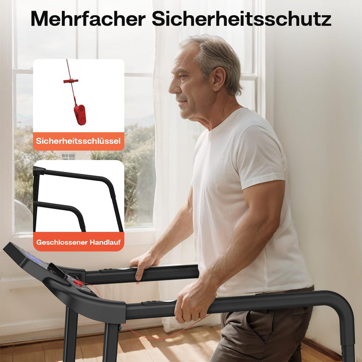 Walking Pad für Senioren, Klappbares Laufband mit Haltegriff & App, Elektrisches Laufband bis 135kg,