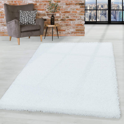 HomebyHome Teppich Wohnzimmer Shaggy Hochflor Weiss Schmutzabweisend 300x400 cm Gross Einfarbig - Fl