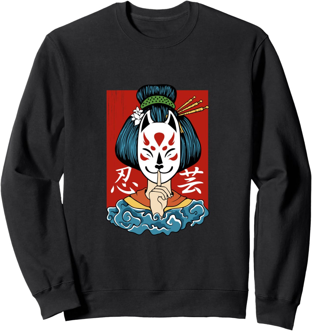 Geisha Kitsune Mask traditional Girl Japanese Art Sweatshirt