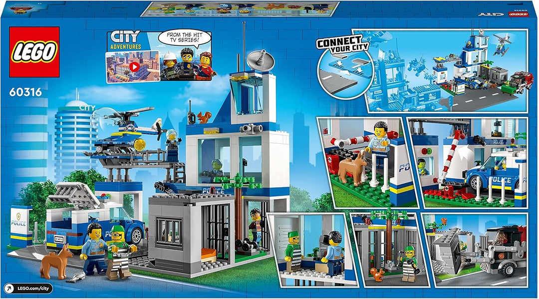 LEGO 60316 City Polizeistation mit Polizeiauto, Müllauto und Hubschrauber, Polizei-Spielzeug für Jun