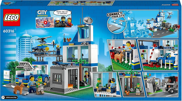 LEGO 60316 City Polizeistation mit Polizeiauto, Müllauto und Hubschrauber, Polizei-Spielzeug für Jun