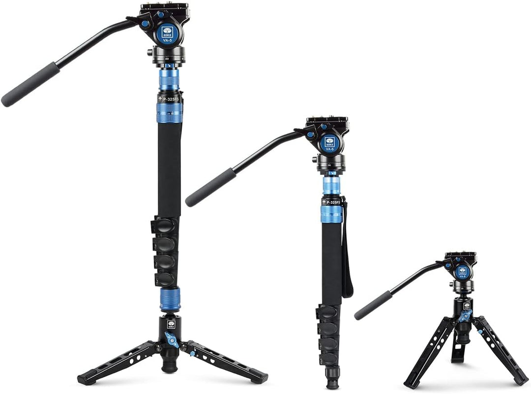 SIRUI P-325FS Carbon Fiber Kamera Video Teleskop Einbeinstativ Monopod kit mit Standfuss 148,3 cm,Le