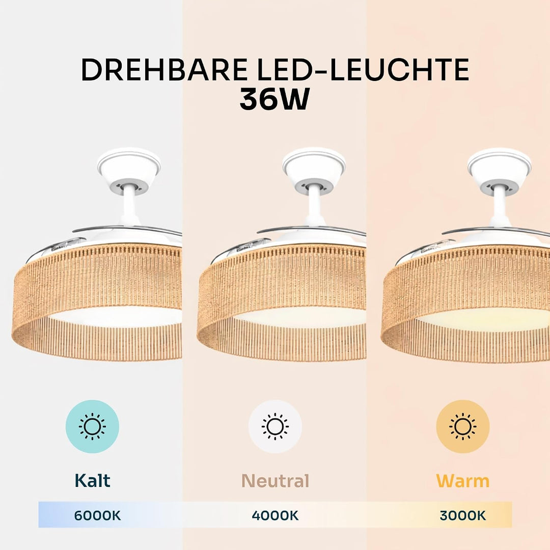 Mellerware - Deckenventilator mit Licht und Lampe Brizy Bright Rattan Sand | 3 Flügel | 106 cm Durch