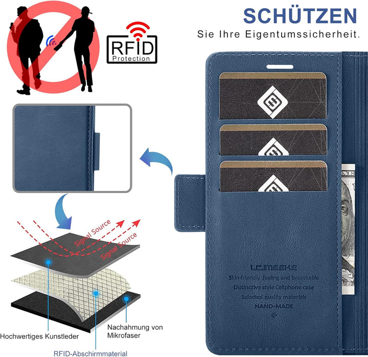 Handyhülle für Samsung Galaxy Z Fold 4 Hülle mit Schutzfolie, Standfunktion Kartenfach Wallet Premiu