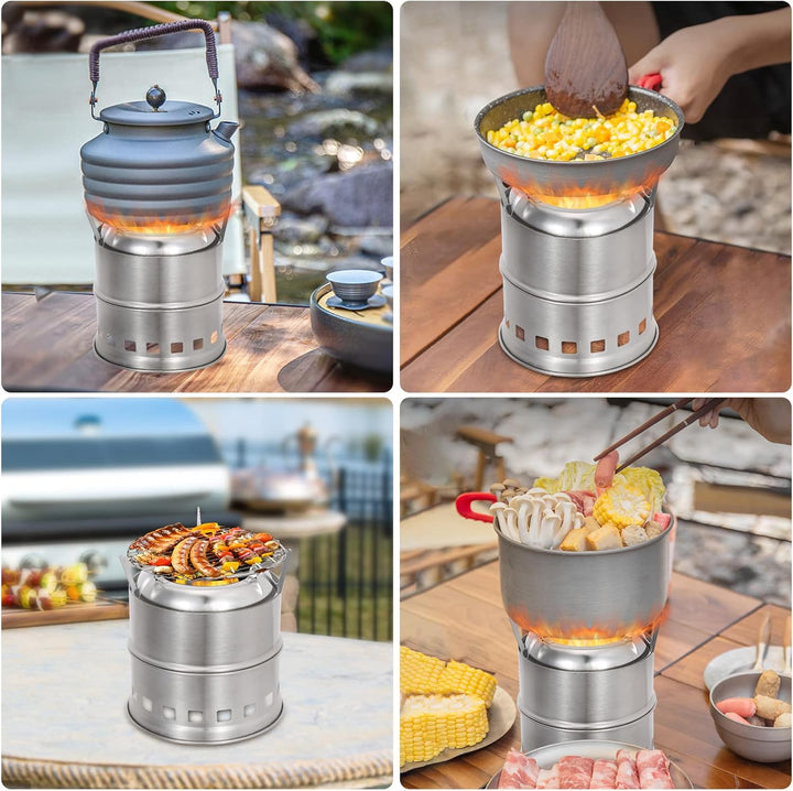 Lixada Campingkocher Holzofen, Tragbar Camping Holzofen, Klapp und Winddicht aus Edelstahl, Hobo Koc