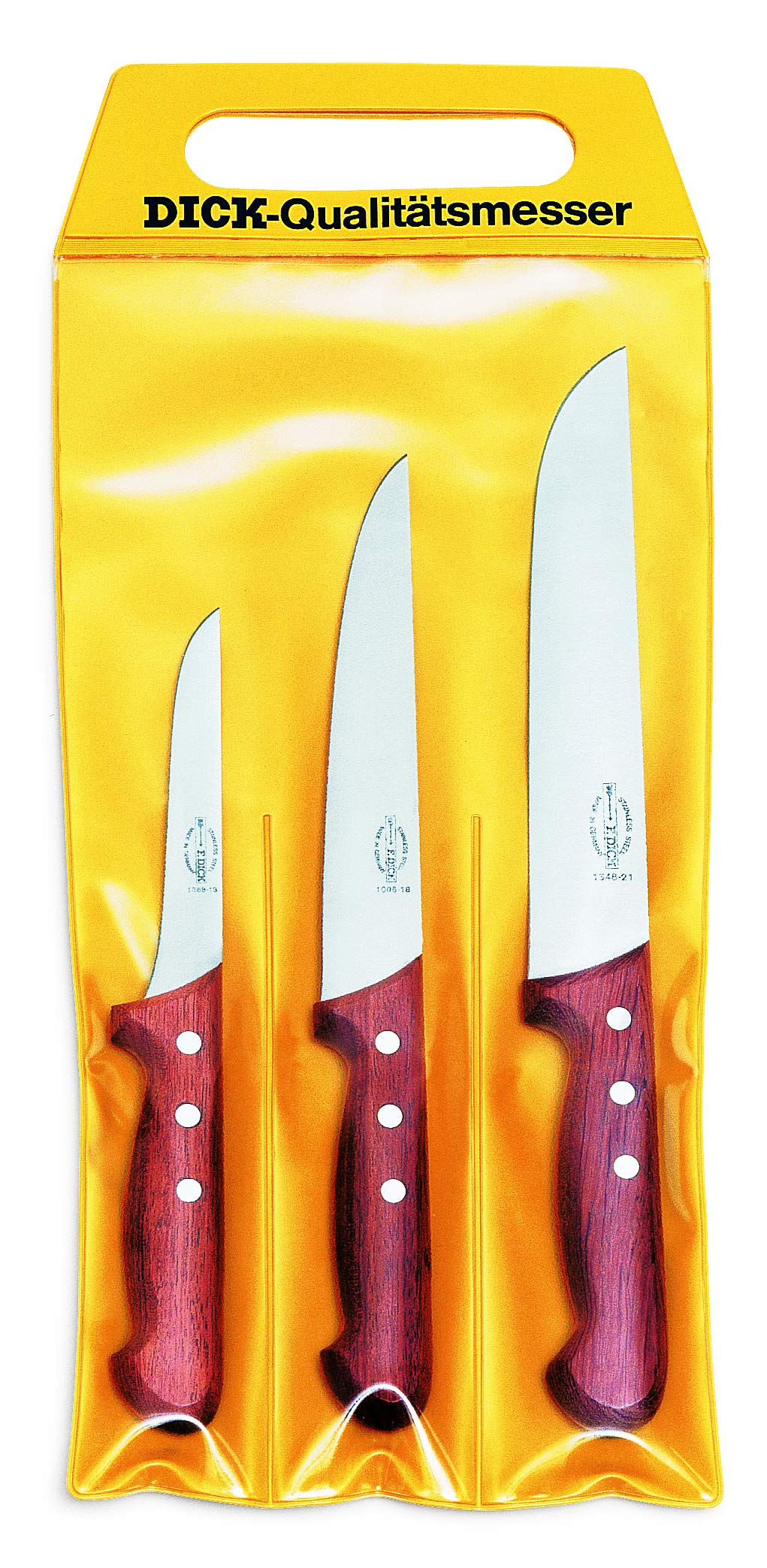 F. DICK Messer Set 3-teilig, Holzgriff (Ausbeinmesser 13 cm, Stechmesser 18 cm, Blockmesser 21 cm, H