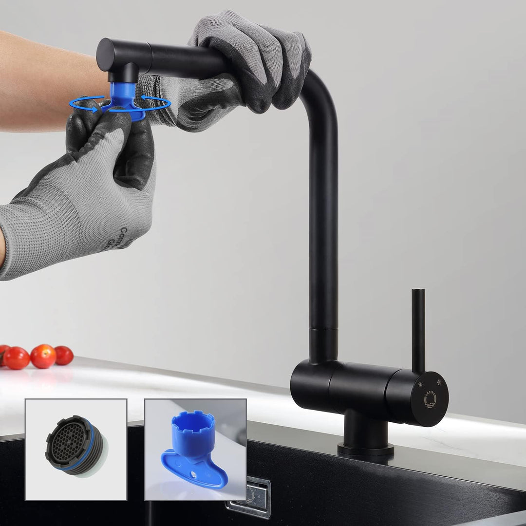 CECIPA Vorfenster Küchenarmatur Schwarz Matt, Hochdruck Wasserhahn Küche Schwarz, Flexible Mischbatt