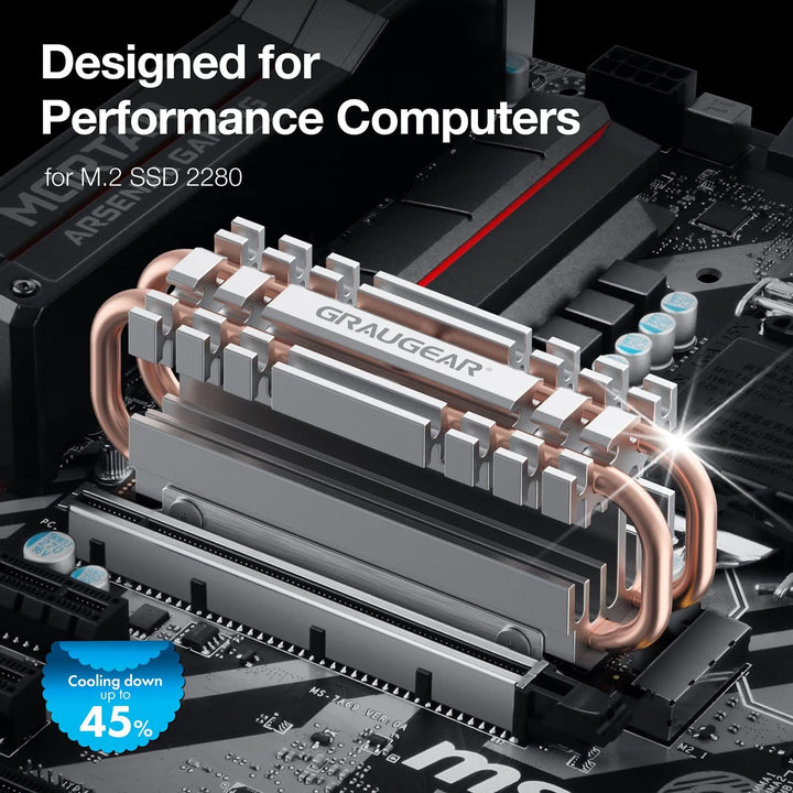 GRAUGEAR M.2 2280 NVMe SATA SSD Kühlkörper, Direct Touch Heatpipe, Dual-Kupfer-Heizrohre, Aluminiuml