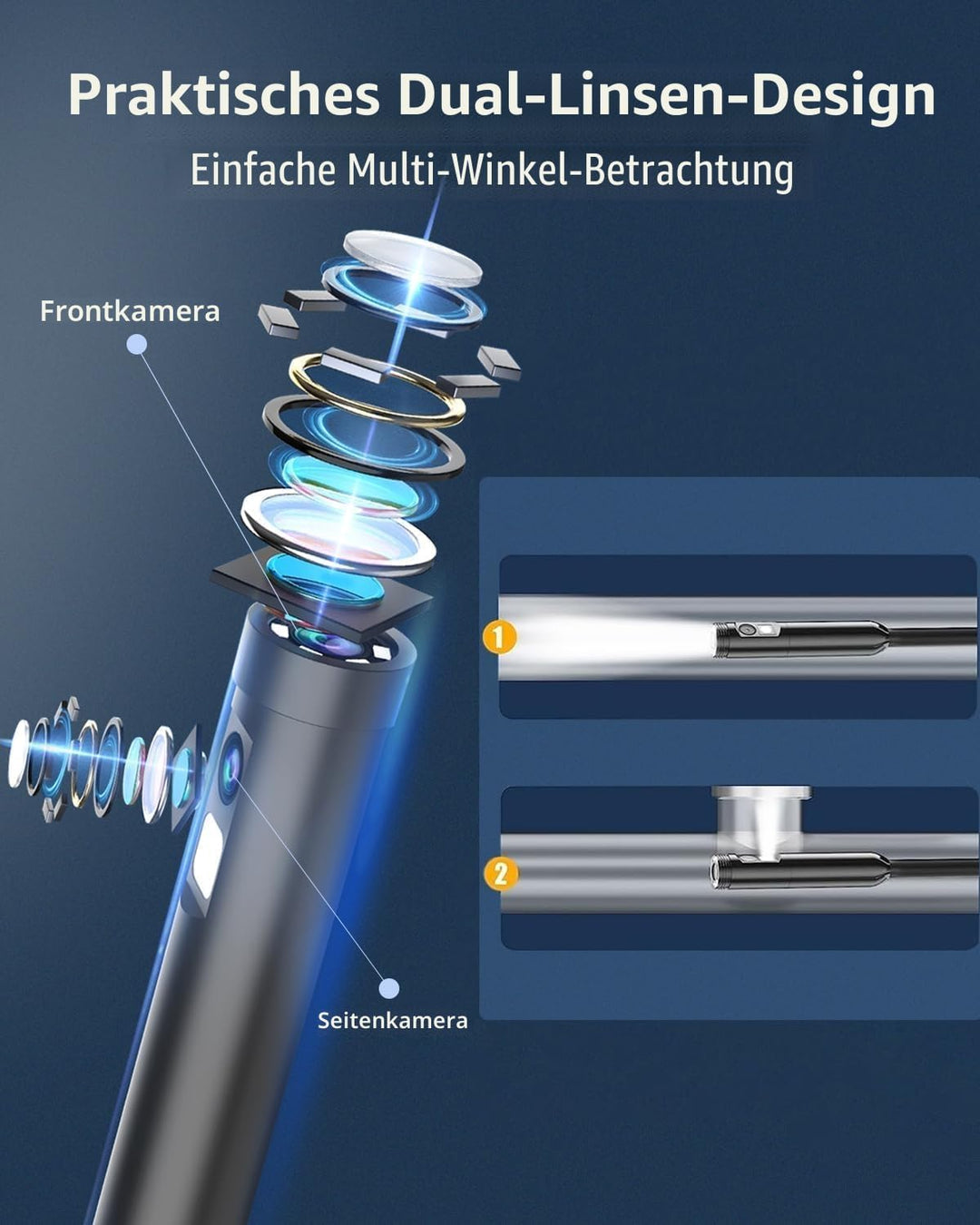 Dual Lens Endoskopkamera, 1080P HD Endoskop-Kamera mit Licht Handy Wasserdichtes Ip67 Kein WLAN Erfo
