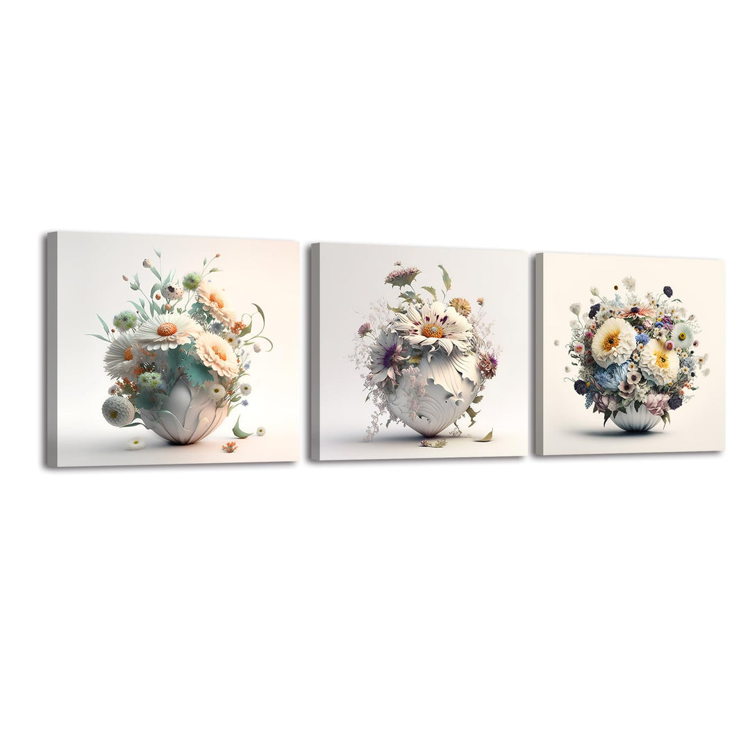 Piy Painting Leinwandbilder Blumen in einer Vase bilder 3er 30x30cm Leinwand Wandbilder Mit eingebau