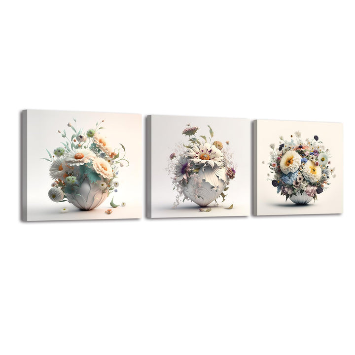 Piy Painting Leinwandbilder Blumen in einer Vase bilder 3er 30x30cm Leinwand Wandbilder Mit eingebau