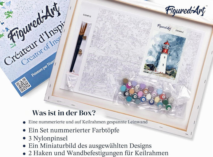 Figured'Art Malen Nach Zahlen Erwachsene Mit Rahmen Leuchtturm unter dunklem Himmel - Paint by Numbe