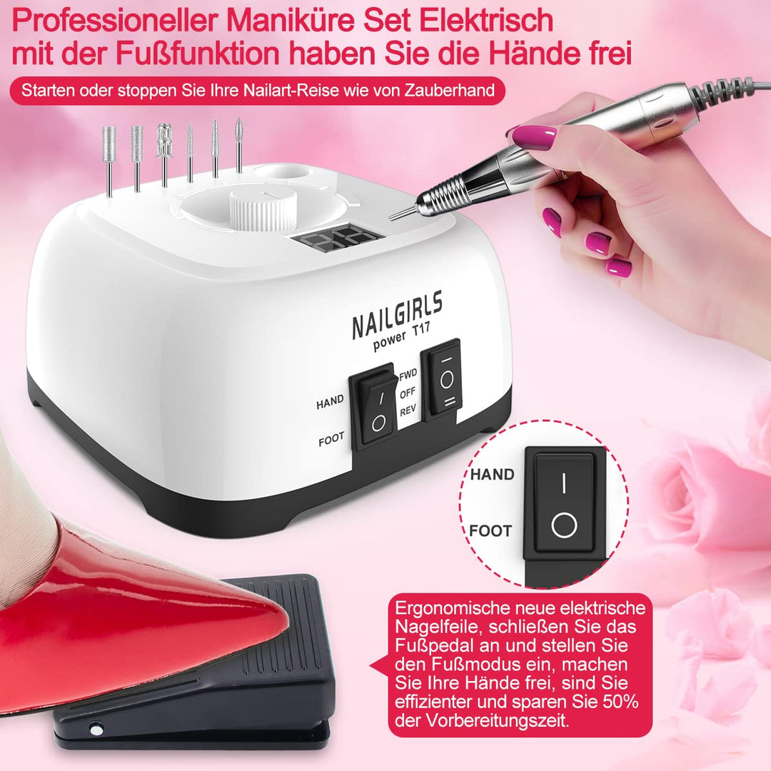 Nagelfeile Elektrisch für gelnägel,NAILGIRLS 11 in 1 Nagel Fräsmaschine,35000 U/Min Nail Drill Nagel