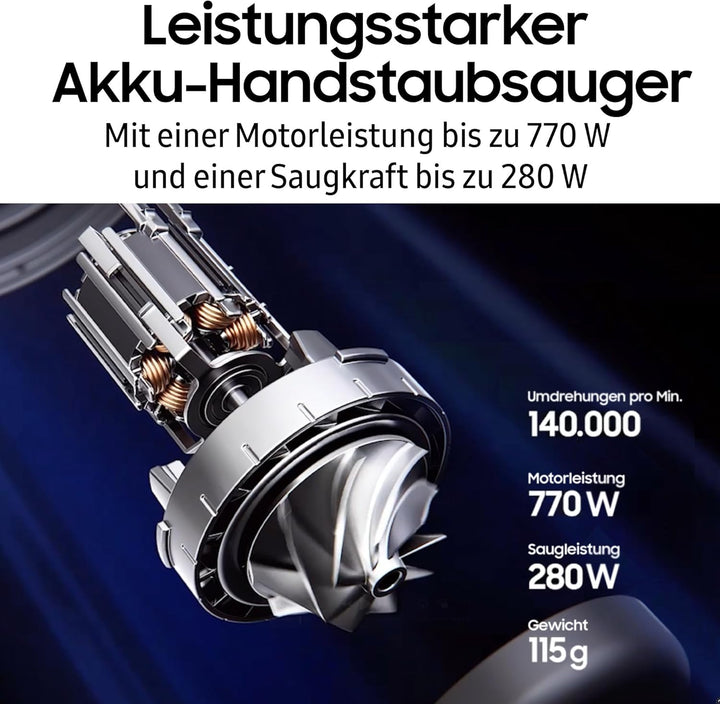 Samsung VS80F28ELP/WD Bespoke AI Jet PetPRO, Akku-Handstaubsauger mit Tierhaar-Bürste, Inkl. Zubehör