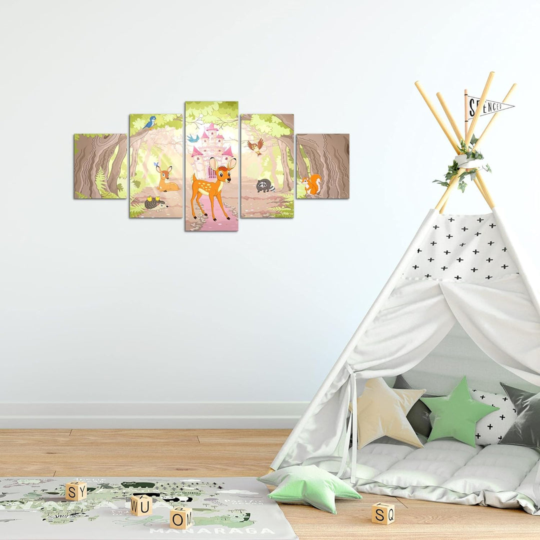 Runa Art Wandbilder Kinderzimmer Tiere 5 Teilig Bild auf Vlies Leinwand Deko Babyzimmer Spielzimmer