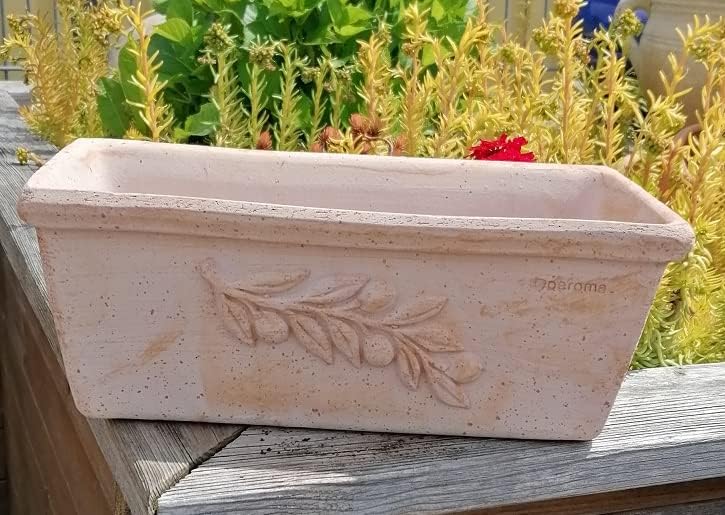 NEU !! Blumenkasten 40 cm mit Olivendekor echt Terracotta Terrakotta Garten Deko Pflanztopf Balkonka