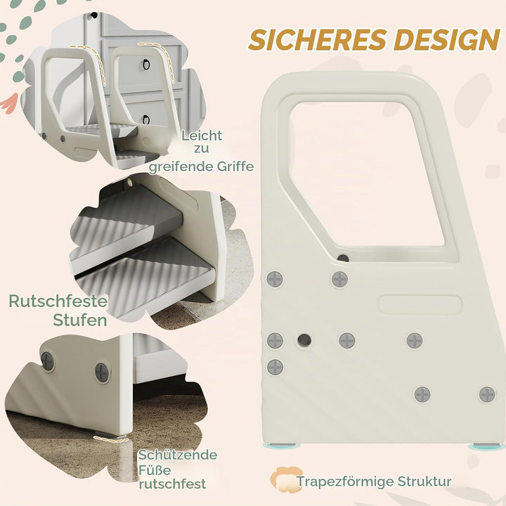 AIYAPLAY Tritthocker Kinder 3 Stufen Höhenverstellbar Kinderhocker Trittschemel mit Handgriffe, Anti