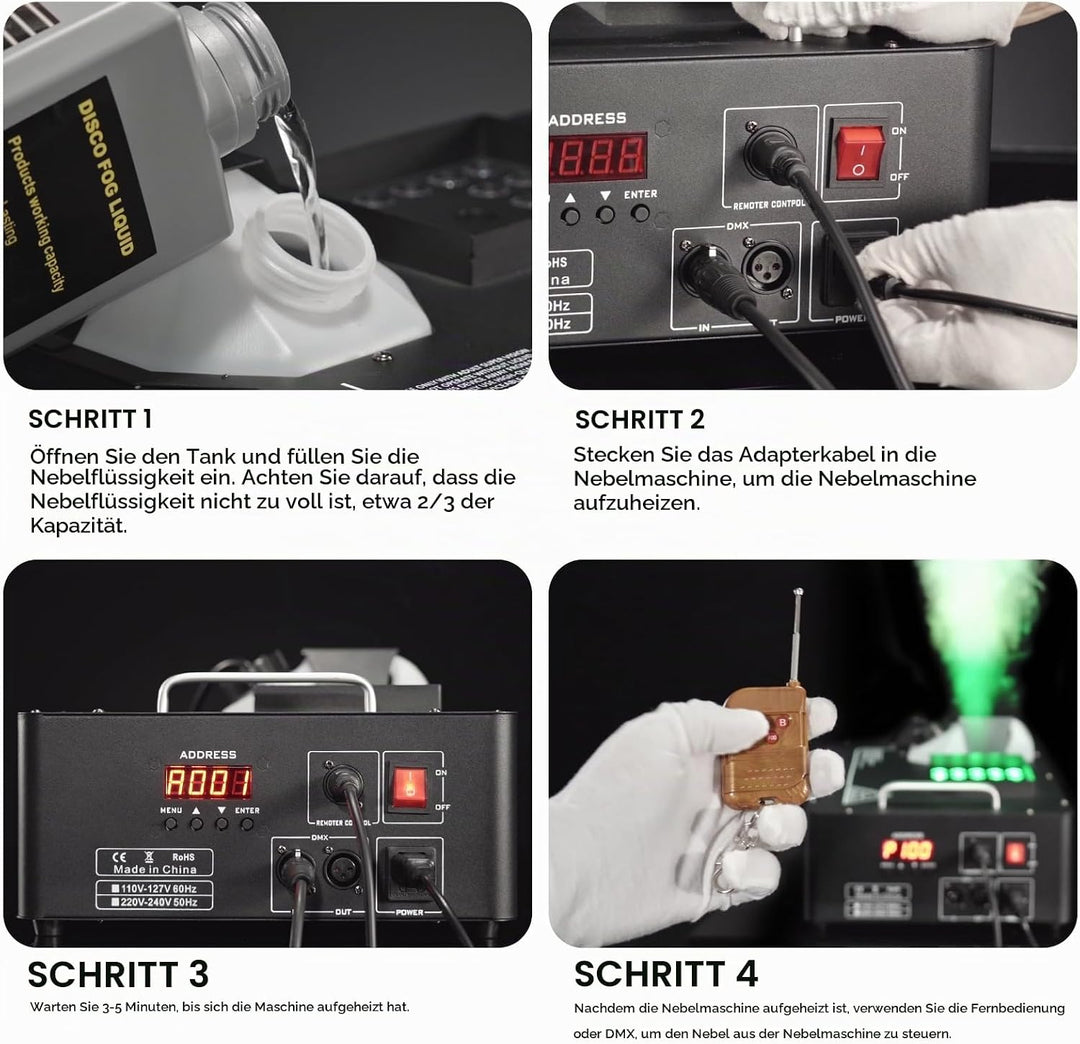 24 LED Nebelmaschine mit Lichteffekt, 1800W Rauchmaschinen Bühneneffekt RGBW Fog Machine mit Fernbed