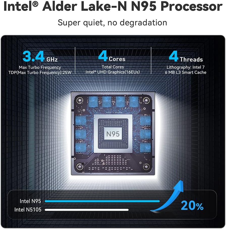 Beelink Mini PC, 12. Gen Intel Alder Lake-N95 Prozessor (bis zu 3.40GHz), MINI-S12 Wi-11 Pro Mini Co
