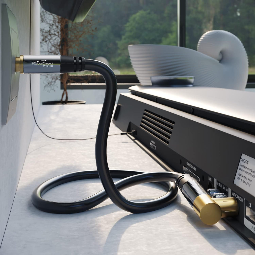 KabelDirekt – 4K Antennenkabel, Koaxialkabel, TV Kabel 90° gewinkelt/gerade – 10m – In Deutschland e