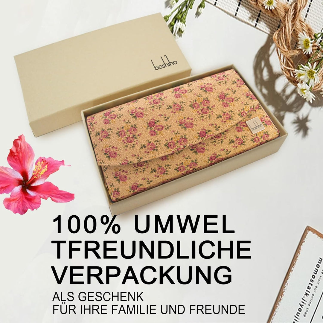 boshiho Damen Geldbörse aus Kork: Nachhaltig Kork Geldbeutel Vegan Grosse Frauen Portemonnaie Kork m