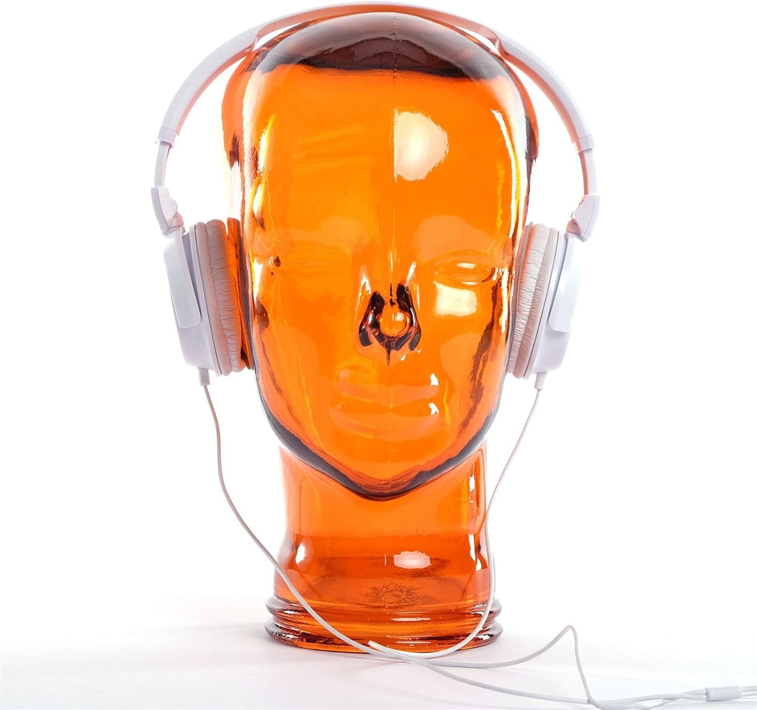DESIGN DELIGHTS KOPFHÖRERSTÄNDER Mick | Recycling Glas, transparent orange, 29 cm | Deko Kopf