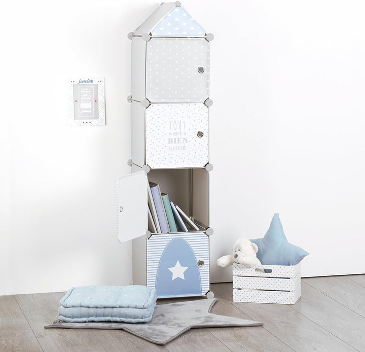 Kinder Aufbewahrungsboxen Colonne - grau und blau 34 × 139 cm - Grau - Atmosphera créateur d'intérie