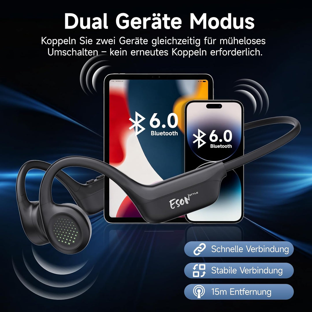 esonstyle Knochenschall Kopfhörer Bluetooth 6.0 - IPX7 wasserdichte | Bone Conduction Headphones mit