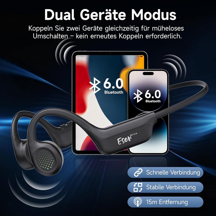 esonstyle Knochenschall Kopfhörer Bluetooth 6.0 - IPX7 wasserdichte | Bone Conduction Headphones mit