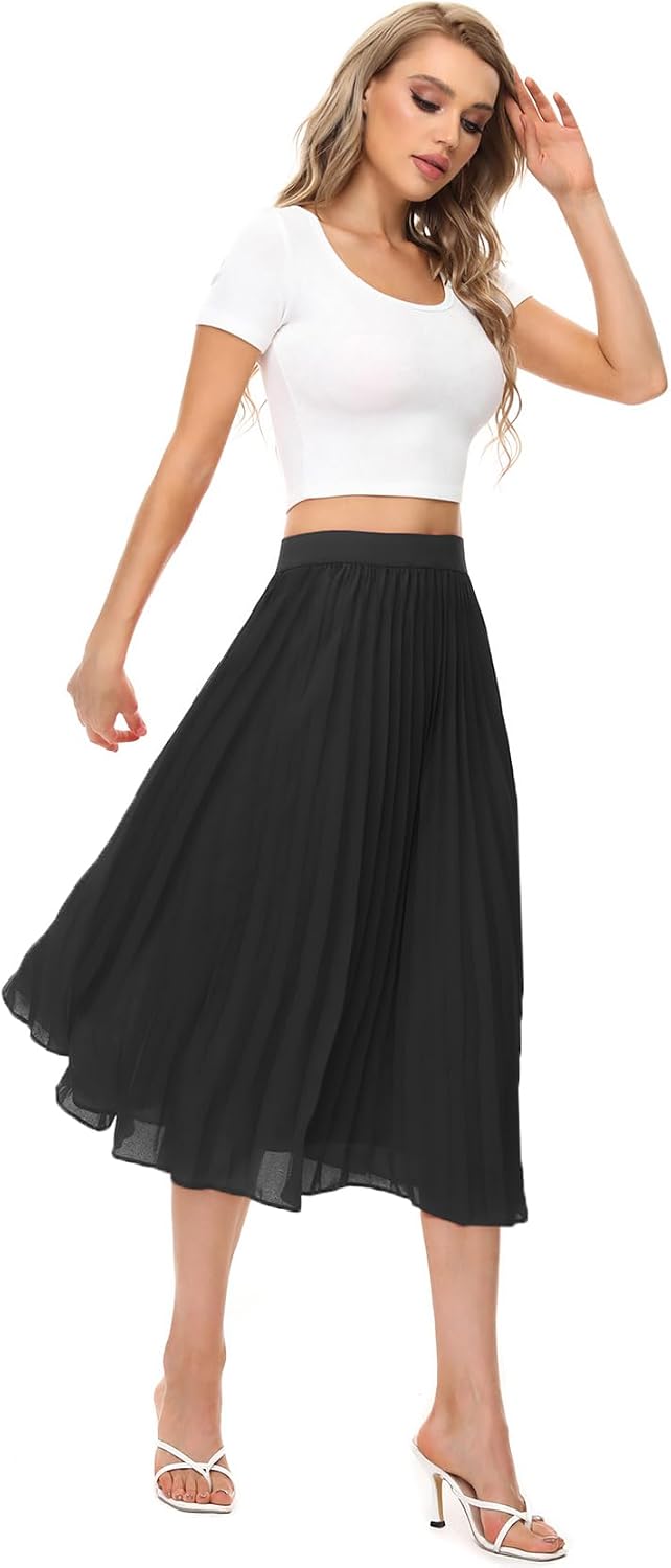 Durio Midirock Damen Faltenrock Plissee Damenrock Sommerrock Leicht Casualrock Chiffon Röcke A-Linie