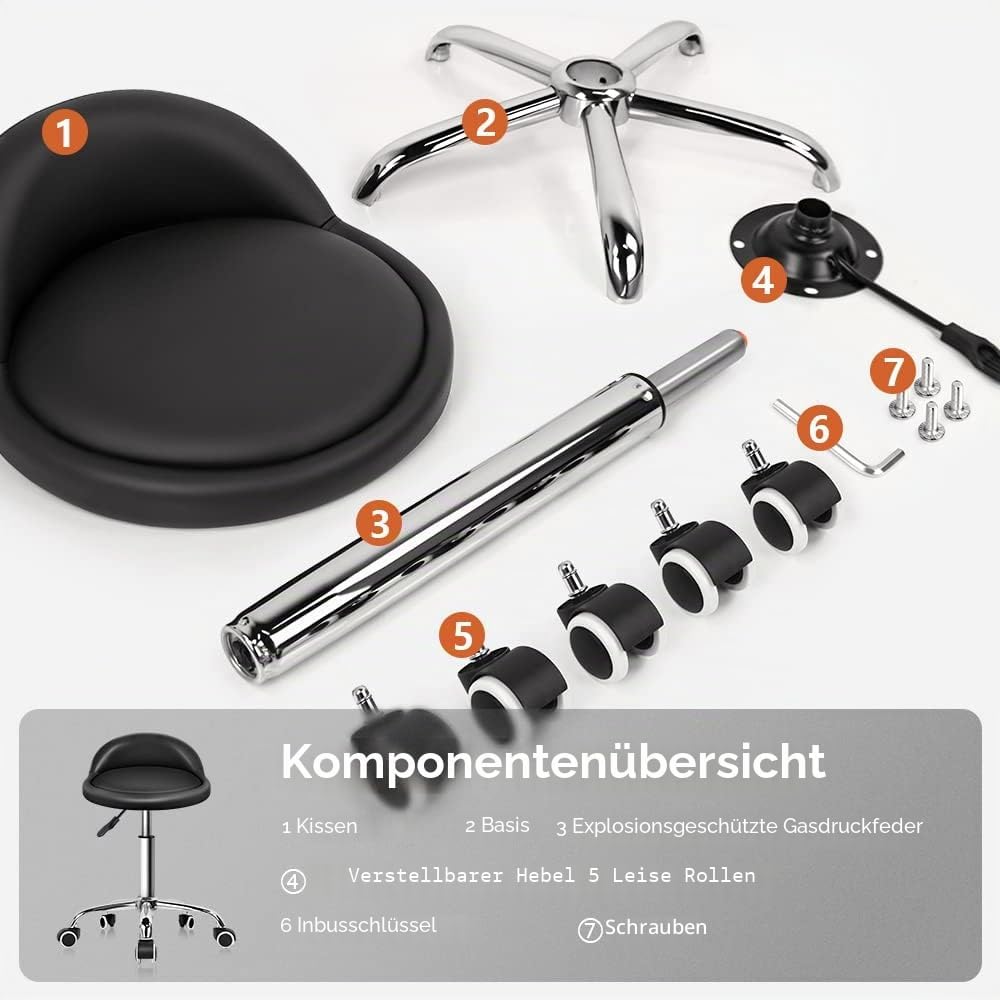 KKTONER Rollhocker Arbeitshocker Rollhocker Bürohocker mit Rückenlehne höhenverstellbar drehbar Schw