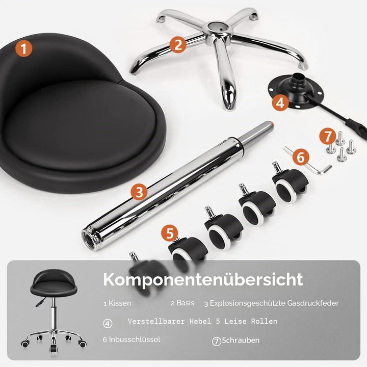 KKTONER Rollhocker Arbeitshocker Rollhocker Bürohocker mit Rückenlehne höhenverstellbar drehbar Schw