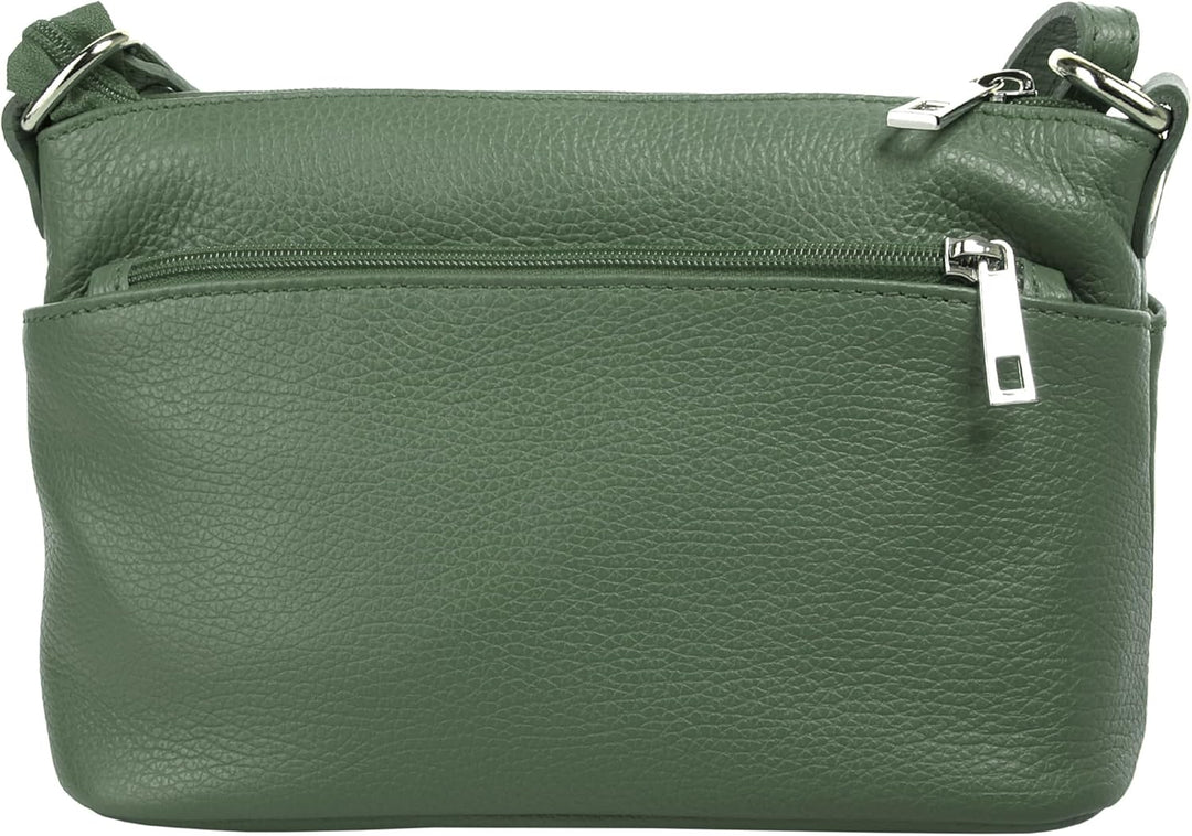 Umhängetasche Echt Leder Damen Made in Italy, Crossbody Bag, Messenger Bag mit Reissverschluss, Schu