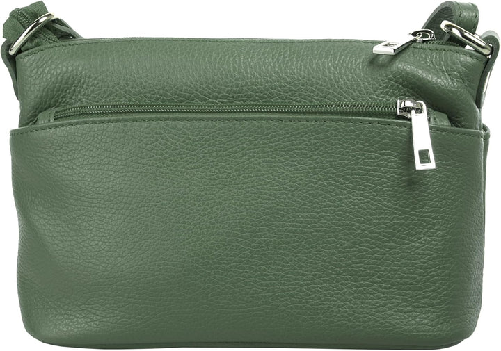 Umhängetasche Echt Leder Damen Made in Italy, Crossbody Bag, Messenger Bag mit Reissverschluss, Schu