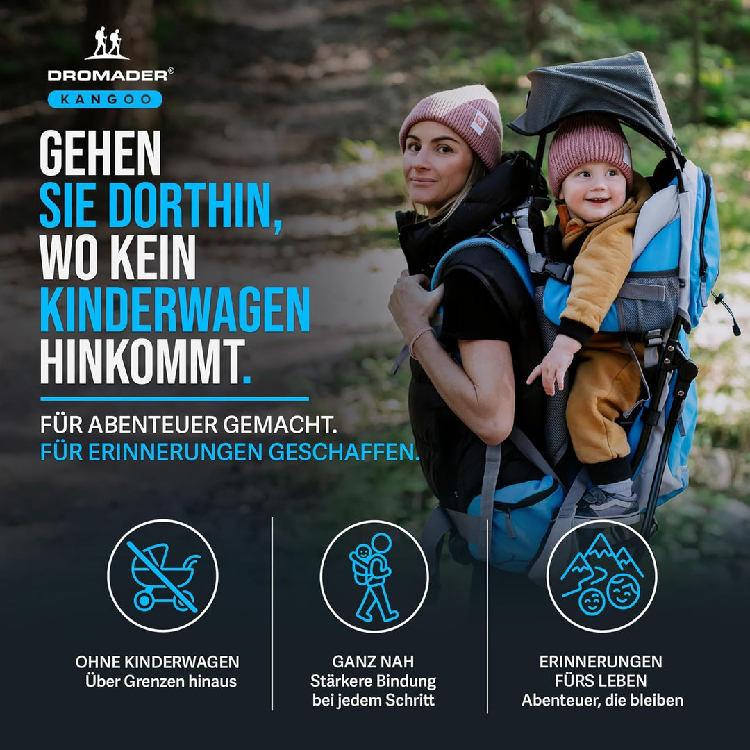 DROMADER Kraxe Kindertrage bis zu 22kg | Komfortable Schultertrage Rückentrage zum Wandern mit prakt
