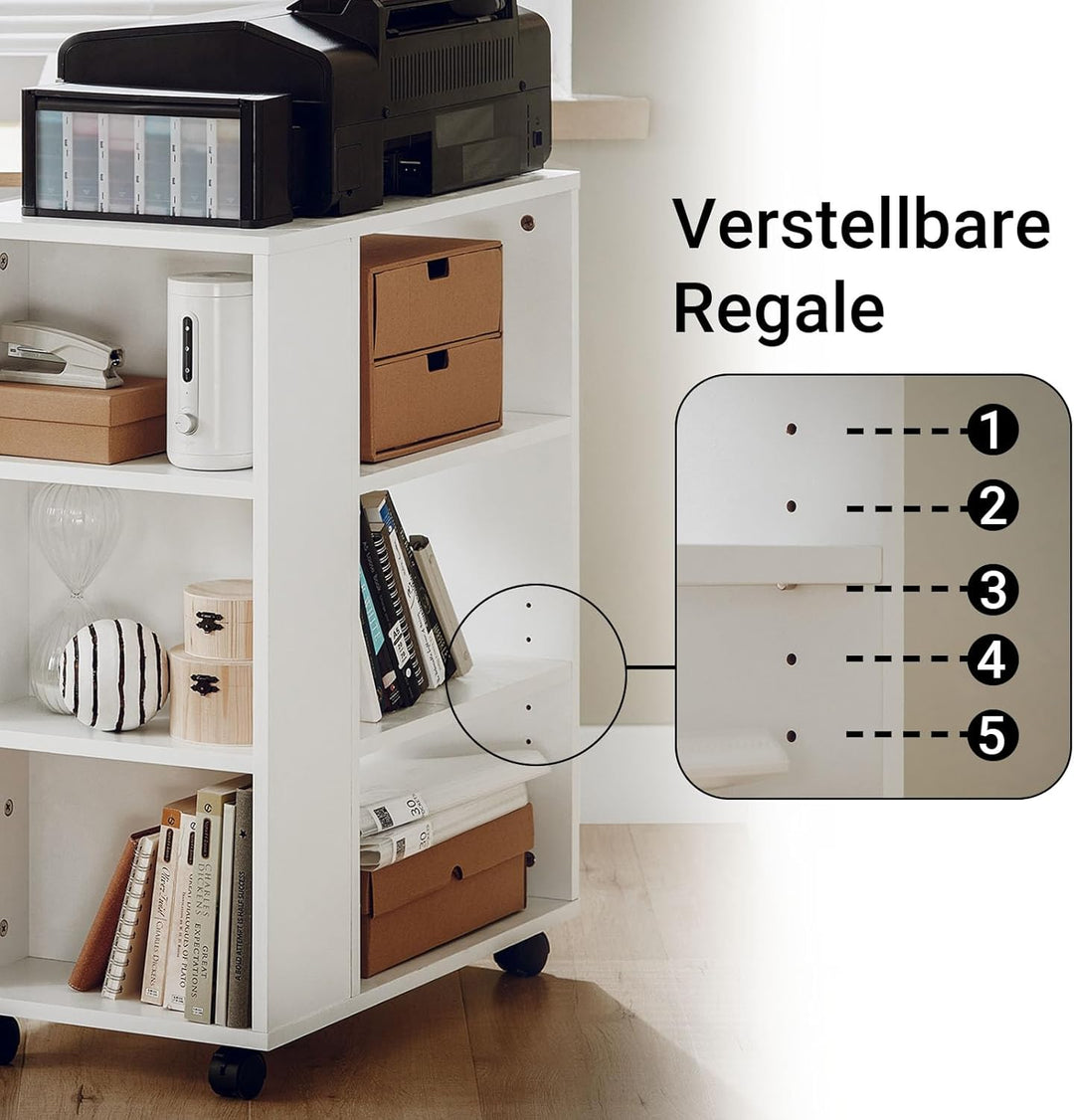 SoBuy® FBT68-W Druckertisch mit 7 Ablagen Rollcontainer Bürowagen Beistellwagen Aktenwagen weiss BHT