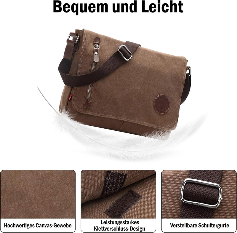 DORRISO Mode Umhängetasche Herren Schultertasche Canvas Schultertaschen für 14 Zoll Laptop Kuriertas