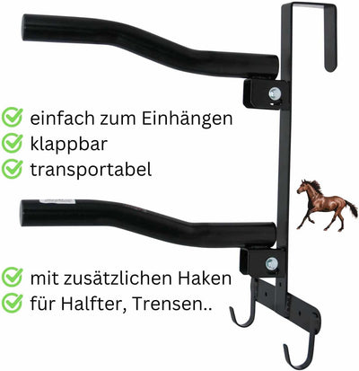 AMKA Sattelhalter klappbar für 2 Sattel klappbar flexibel mit 2 Trensenhaken zum Einhängen