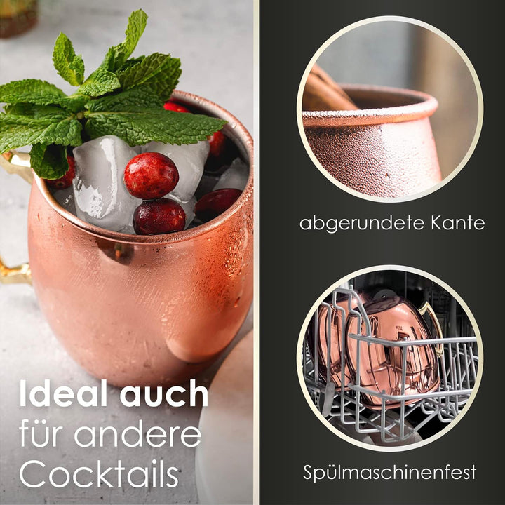 Beyond Moscow Mule Becher Set Kupferbecher - Becher aus Kupfer mit Strohalmen & Geschenkbox I Moskau