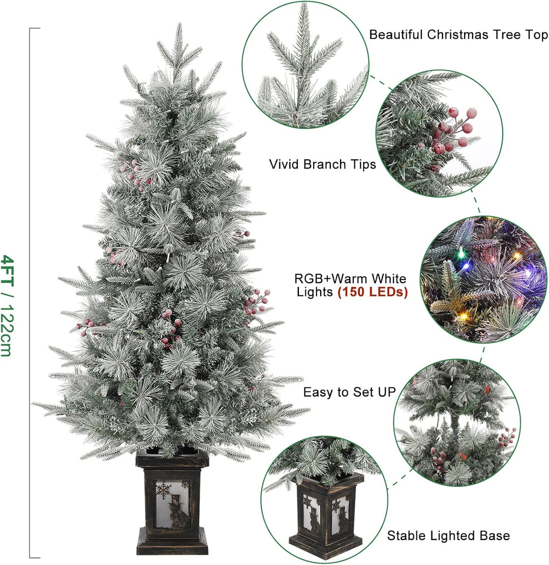 Weihnachtsbaum Künstlich mit Beleuchtung, 125cm 4ft Künstlicher Weihnachten Baum Schnee mit 150 Warm
