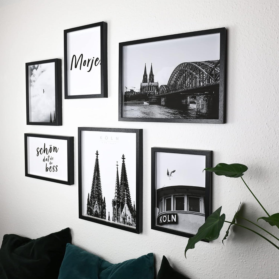 Köln Bilder Set - Schwarz Weiss - 6er Set Köln Poster - Cologne - Dom - Köln Spruch - Wohnzimmer Bil