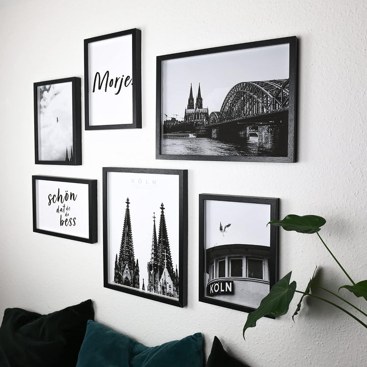 Köln Bilder Set - Schwarz Weiss - 6er Set Köln Poster - Cologne - Dom - Köln Spruch - Wohnzimmer Bil