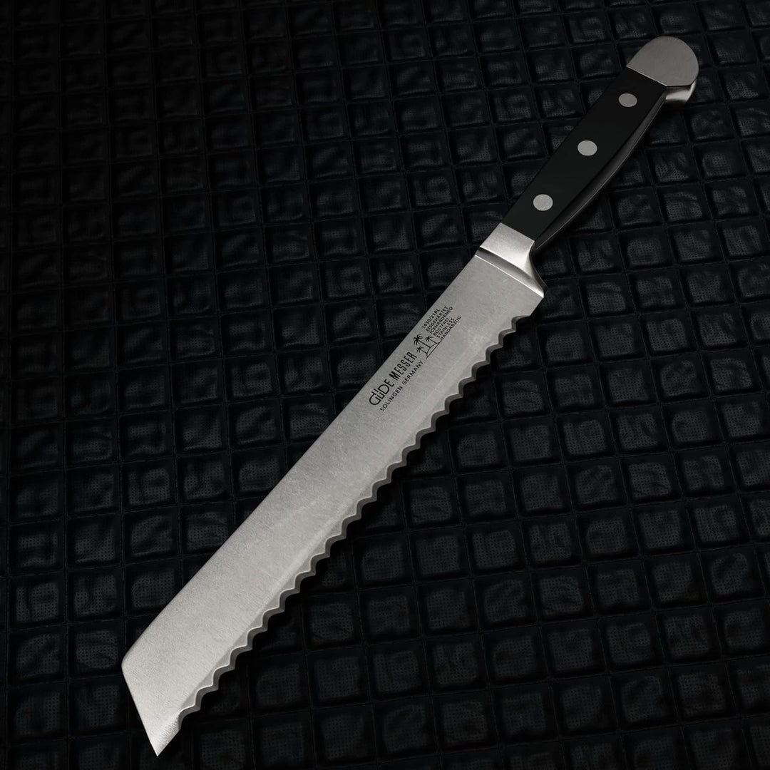 GÜDE Solingen - Brotmesser Für Links und Rechtshänder geschmiedet, 21 cm, POM schwarz, ALPHA, Doppel