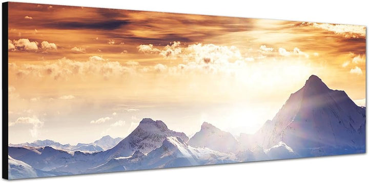 Paul Sinus Art Panoramabild auf Leinwand und Keilrahmen 150x50cm Winterlandschaft Berge Wald Schnee