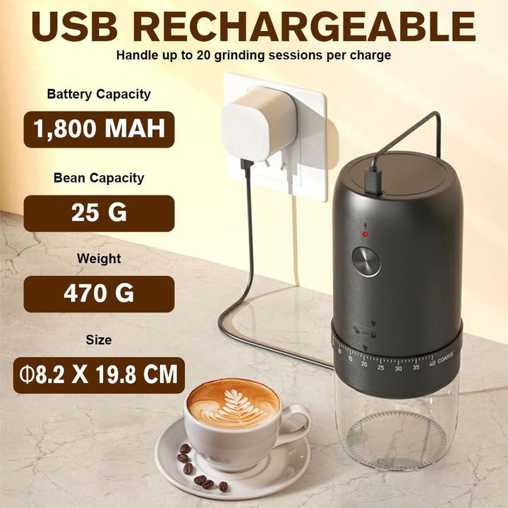 Elektrische Kaffeemühle, Tragbare Kaffeemühle mit 40 Mahleinstellungen, USB Wiederaufladbare Elektri