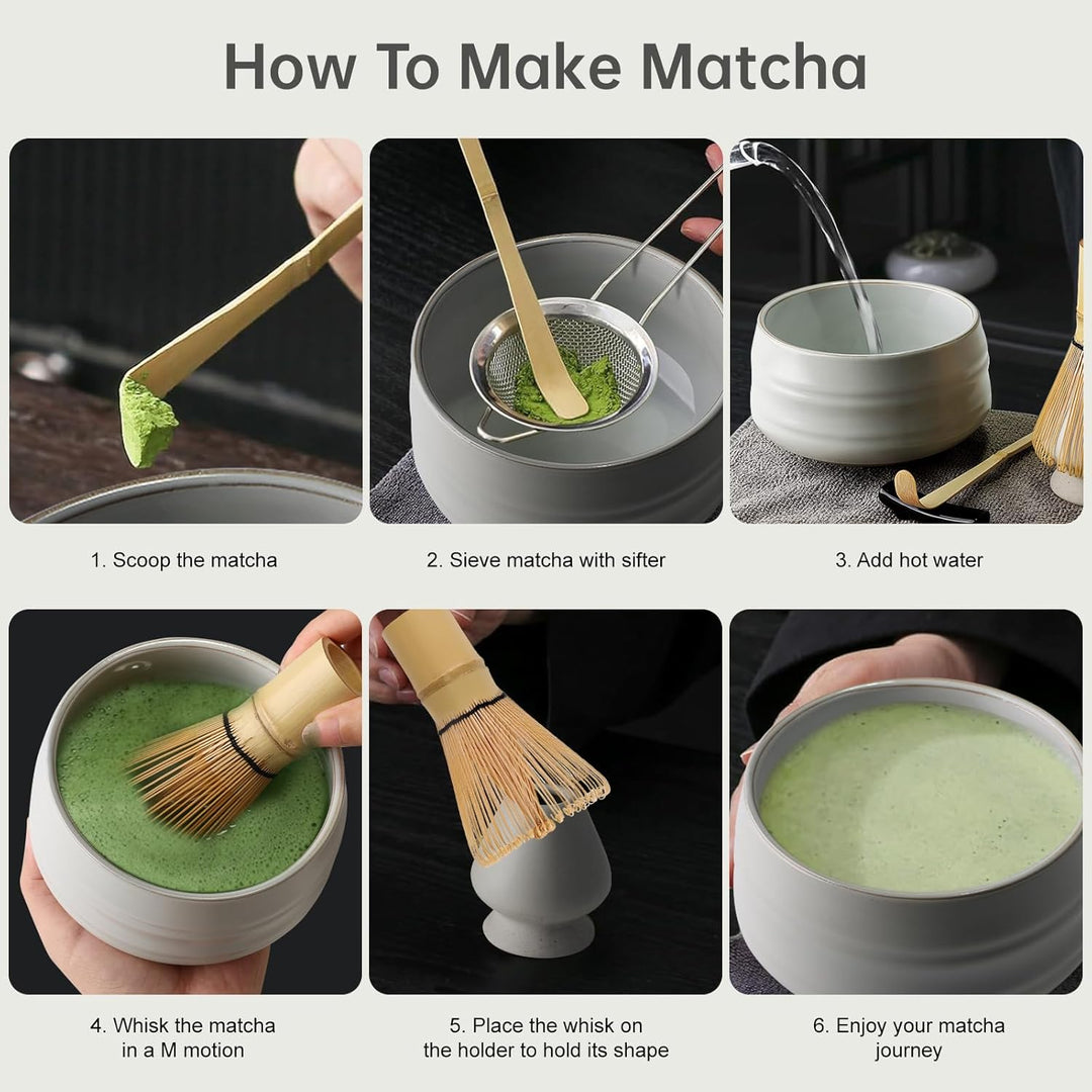 7PCS Matcha Kit Japanische Zeremonie,Matcha Tea Set,Bambuslöffel, Bambusschaufel, Peitschenhalter, M