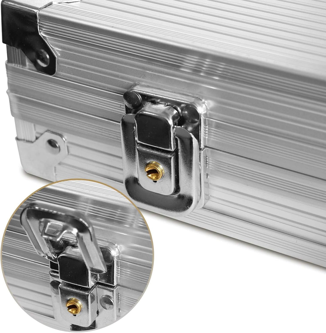 Eaxus® Deluxe Pokerkoffer - Hochwertiges Profi Pokerset mit 500 Laser Chips, Kartendecks & Würfeln D