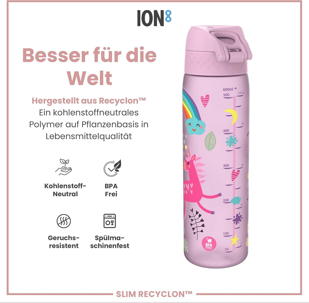 Ion8 Trinkflasche, 500 ml, Auslaufsicher, Einhandöffnung, Sichere Verriegelung, Spülmaschinenfest, B