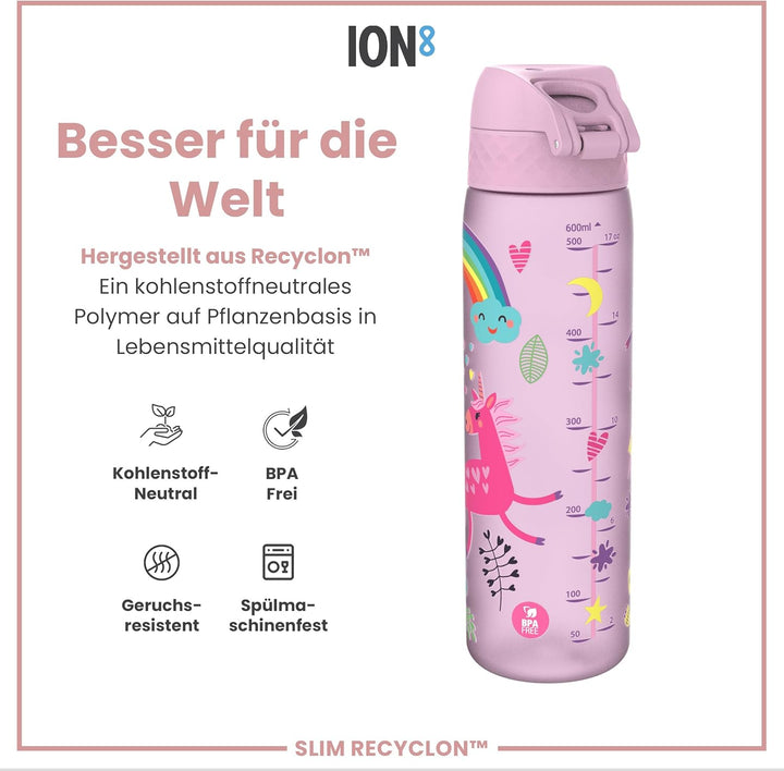Ion8 Trinkflasche, 500 ml, Auslaufsicher, Einhandöffnung, Sichere Verriegelung, Spülmaschinenfest, B