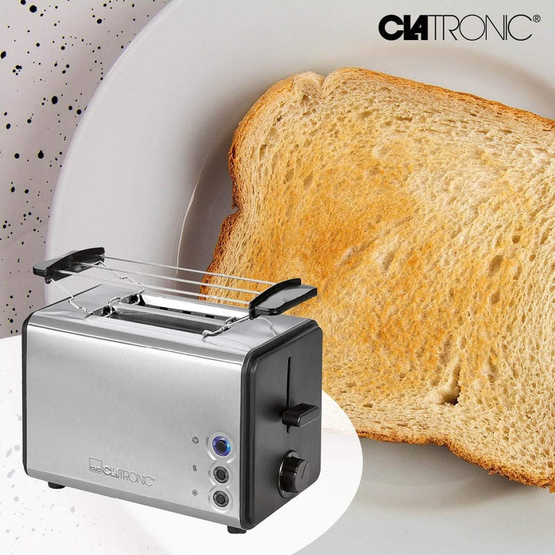 Clatronic TA 3620 Toaster, Edelstahlgehäuse, abnehmbarer Brötchenaufsatz, Auftau-/Aufwärm-/Schnellst